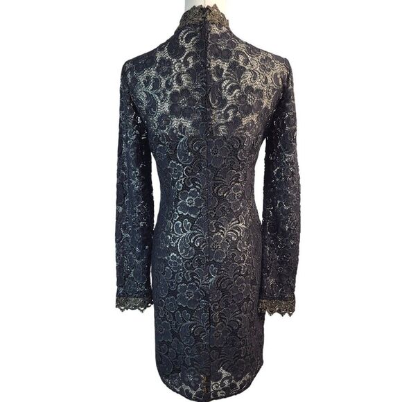 Rachel Zoe Size 6 RTR Designer Black Lace Dress Long Sleeve High Neck Hidden Zip - Picture 7 of 16